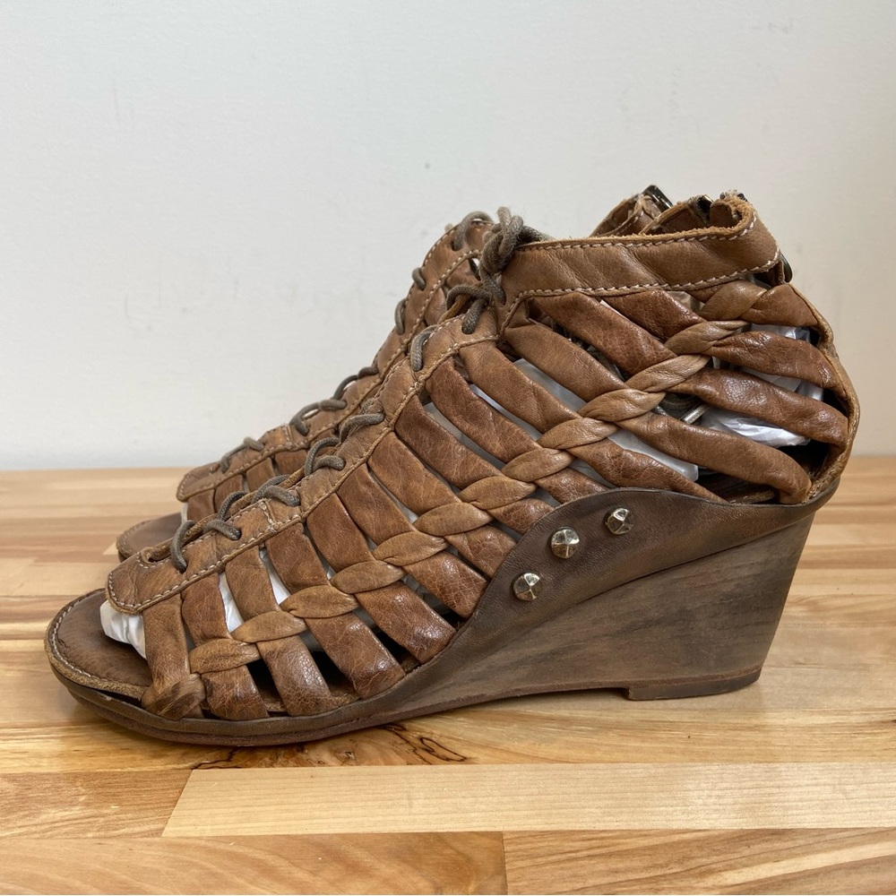 NYLO lace up platform sandals boho Gypsy chic brown genuine leather in size 38